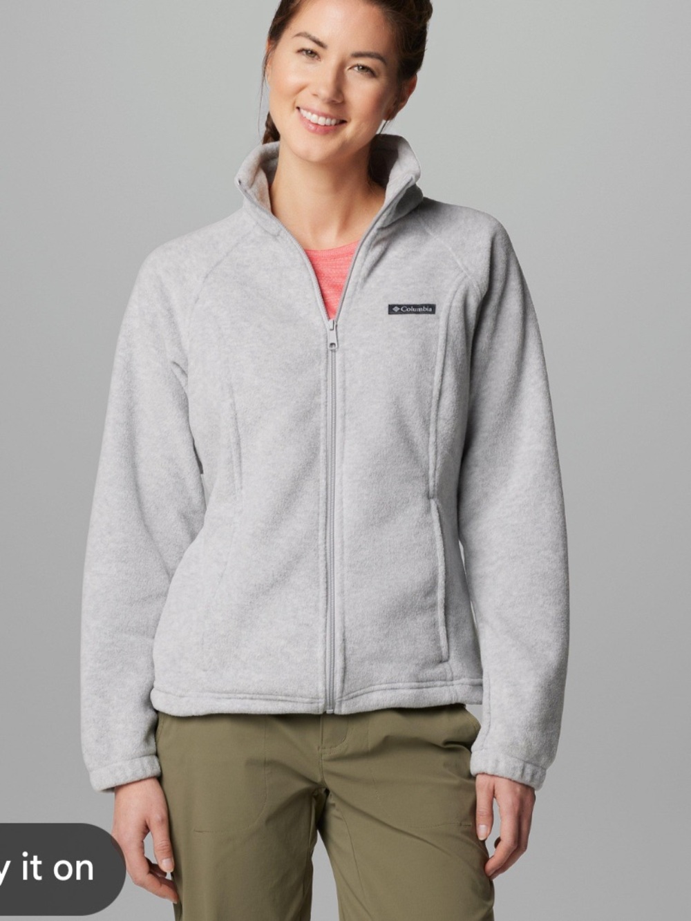Columbia Benton Springs Light Gray Full‑Zip Fleece Jacket with Pink Tee